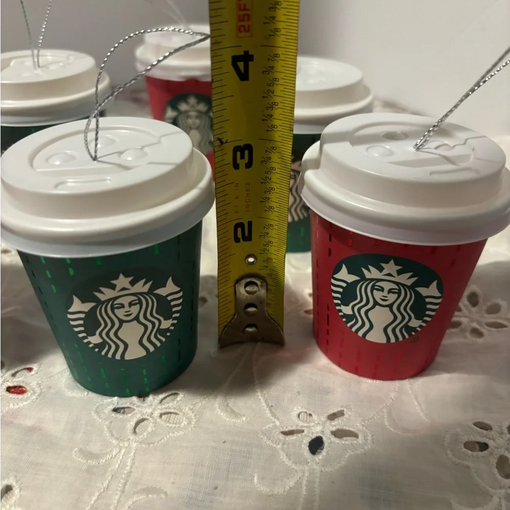 Starbucks Set of 6 Hanging Christmas Ornaments Red and Green